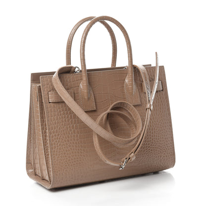Saint Laurent Calfskin Crocodile Embossed Baby Sac De Jour Brown 3 of 10