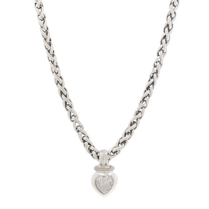 David Yurman Sterling Silver Pave Diamond Heart Enhancer Pendant 6mm Wheat Chain Necklace 1 of 5