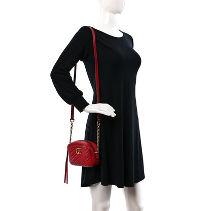 Gucci Calfskin Matelasse Mini GG Marmont Chain Shoulder Bag Hibiscus Red 2 of 13