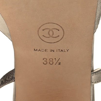 Chanel Laminated Lambskin Grosgrain Cap Toe CC Slingback Sandals 38.5 Copper Black 7 of 10