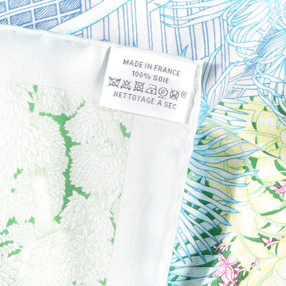 Hermes Silk Twill Faubourg Tropical Scarf 90 Bleu Vert Jaune 4 of 4