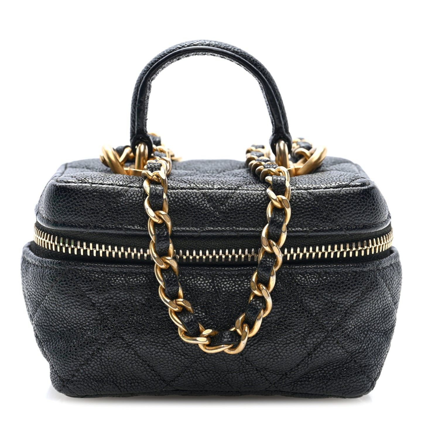 Caviar Quilted Mini Top Handle Vanity With Chain Black
