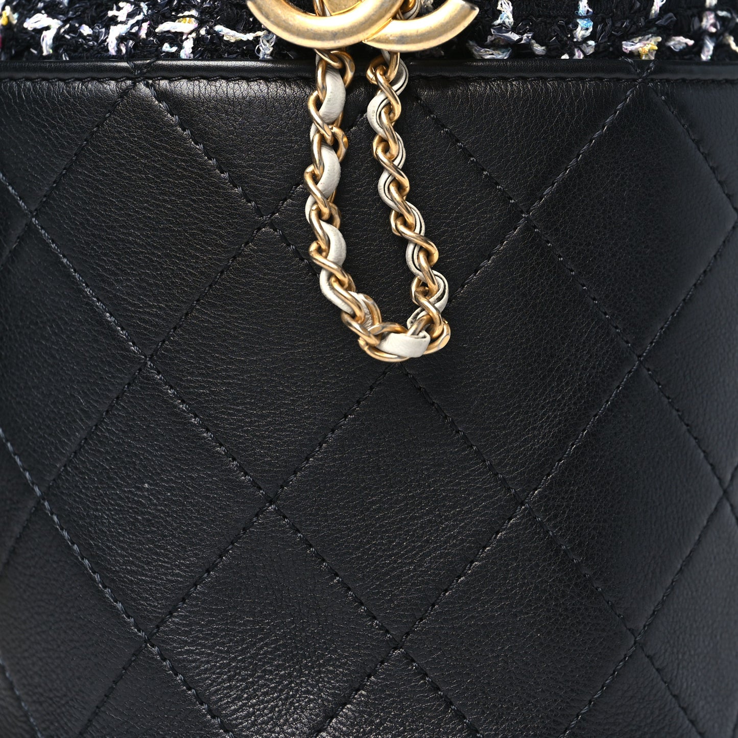 Calfskin Tweed Small CC Chain Bucket Drawstring Bag Black Multicolor