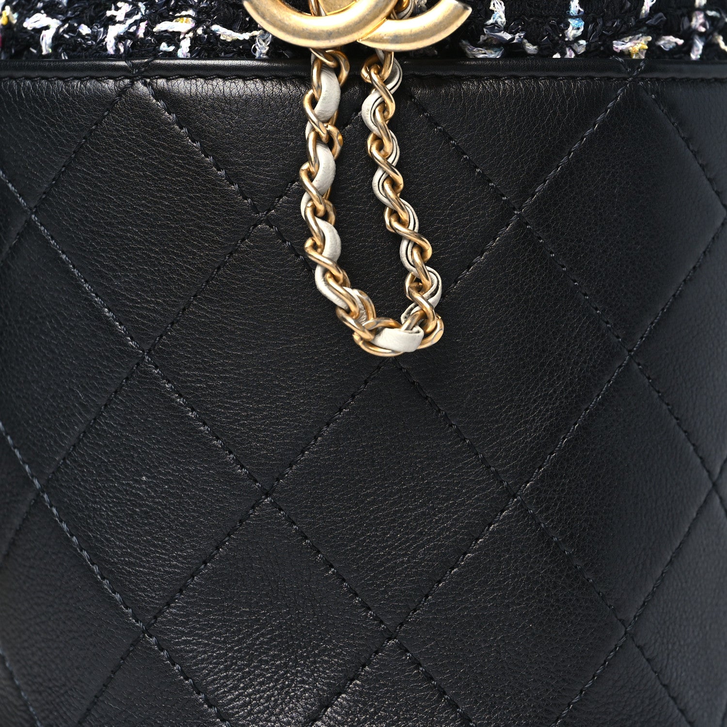 Chanel Calfskin Tweed Small CC Chain Bucket Drawstring Bag Black Multicolor 8 of 10