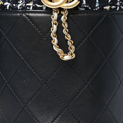 Chanel Calfskin Tweed Small CC Chain Bucket Drawstring Bag Black Multicolor 8 of 10
