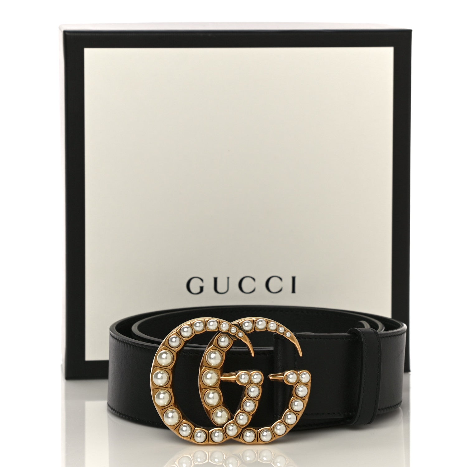 Gucci Moon Calfskin Pearl Double G 40mm Belt 85 34 Black Cream 6 of 6