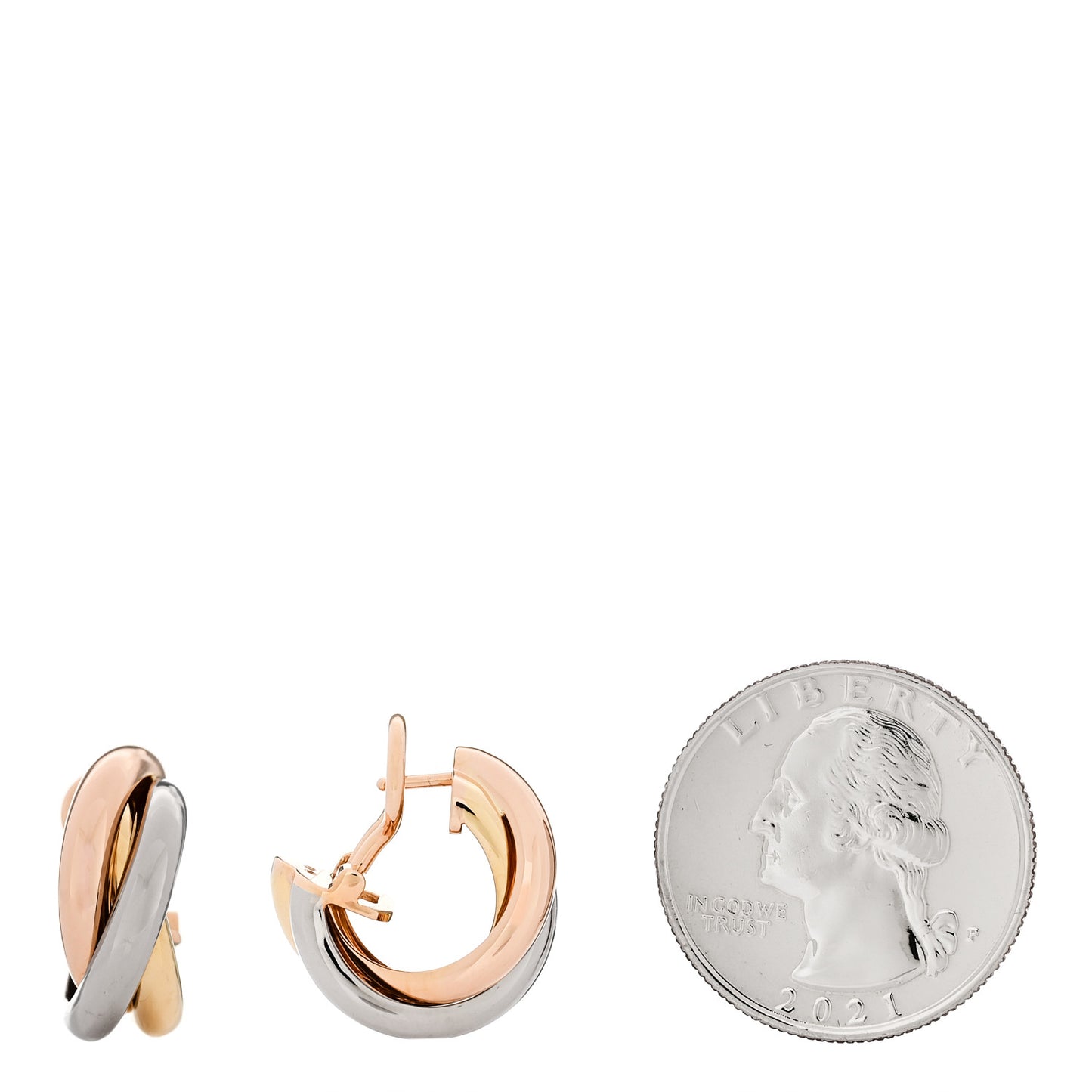18K Pink Yellow White Gold Classic Trinity Hoop Earrings