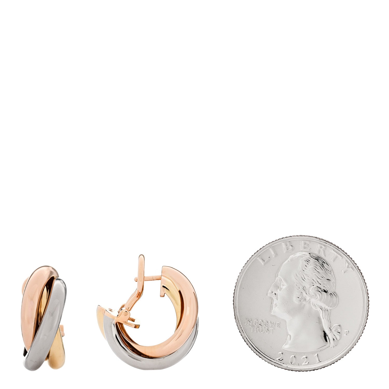 Cartier 18K Pink Yellow White Gold Classic Trinity Hoop Earrings 2 of 6