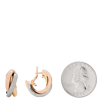 Cartier 18K Pink Yellow White Gold Classic Trinity Hoop Earrings 2 of 6