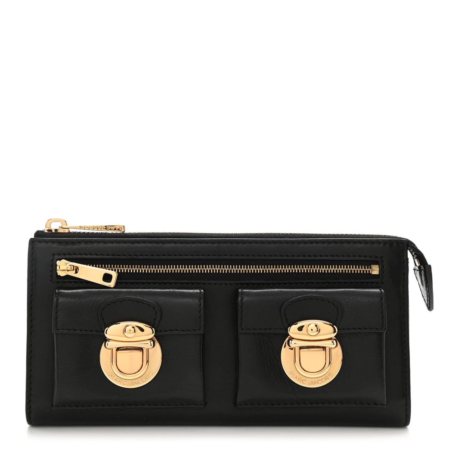 Calfskin Zip Clutch Wallet Black