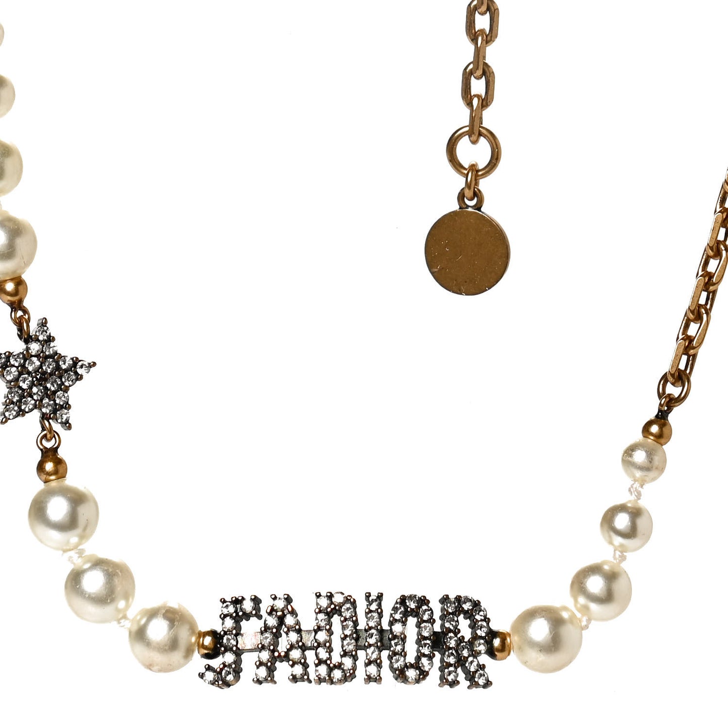 Metal Pearl Crystal J'Adior Choker Necklace Antique Gold