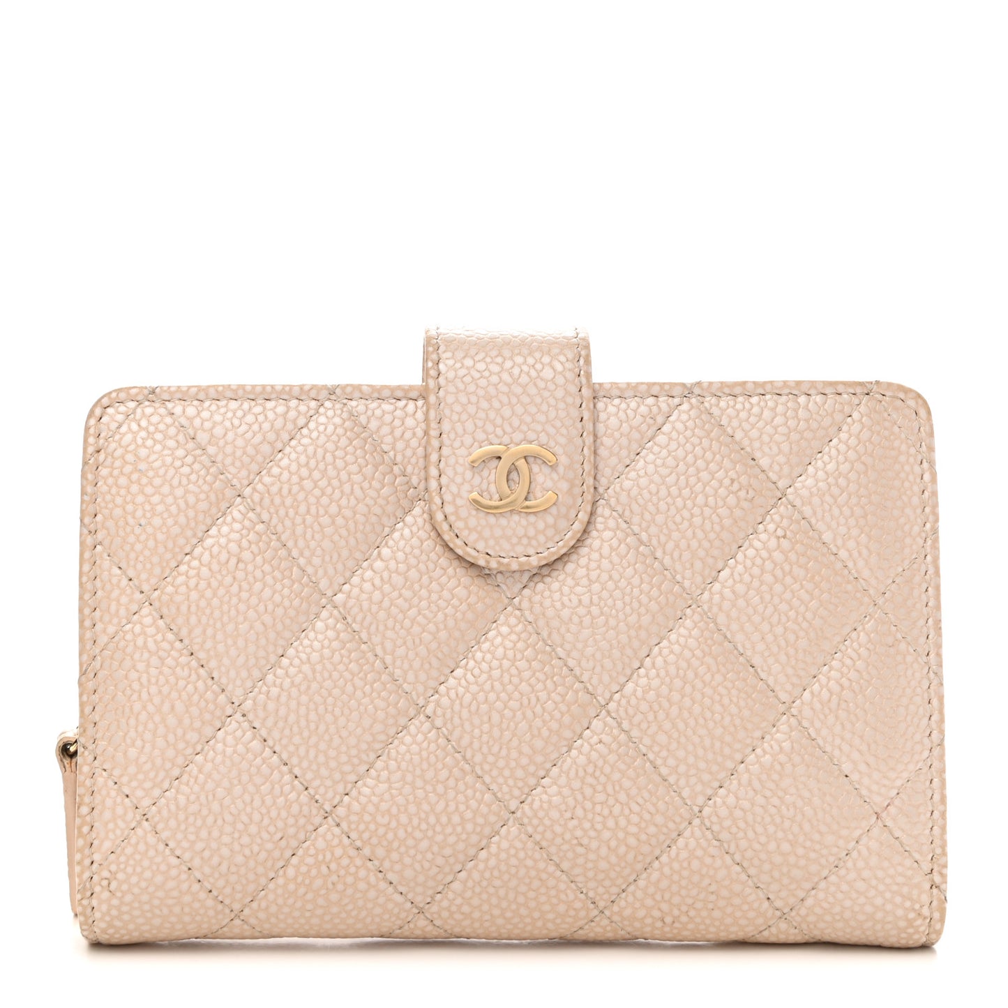 Iridescent Caviar Quilted Zipped Pocket Wallet Beige Clair