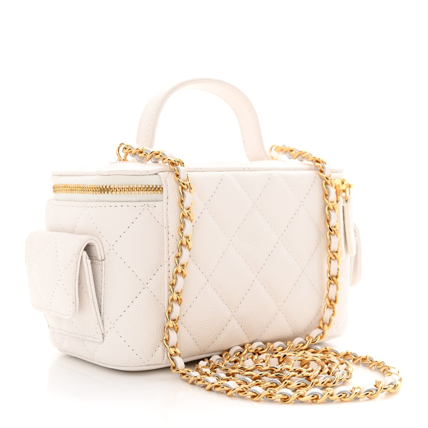 Chanel Caviar Quilted Polly Pocket East West Top Vanity With Chain White 3 of 11