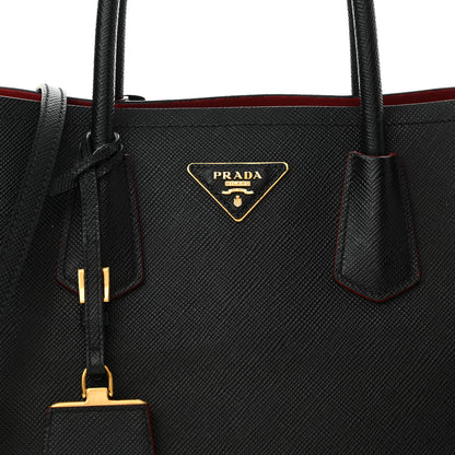 Prada Saffiano Cuir Small Double Bag Black Fuoco 7 of 16