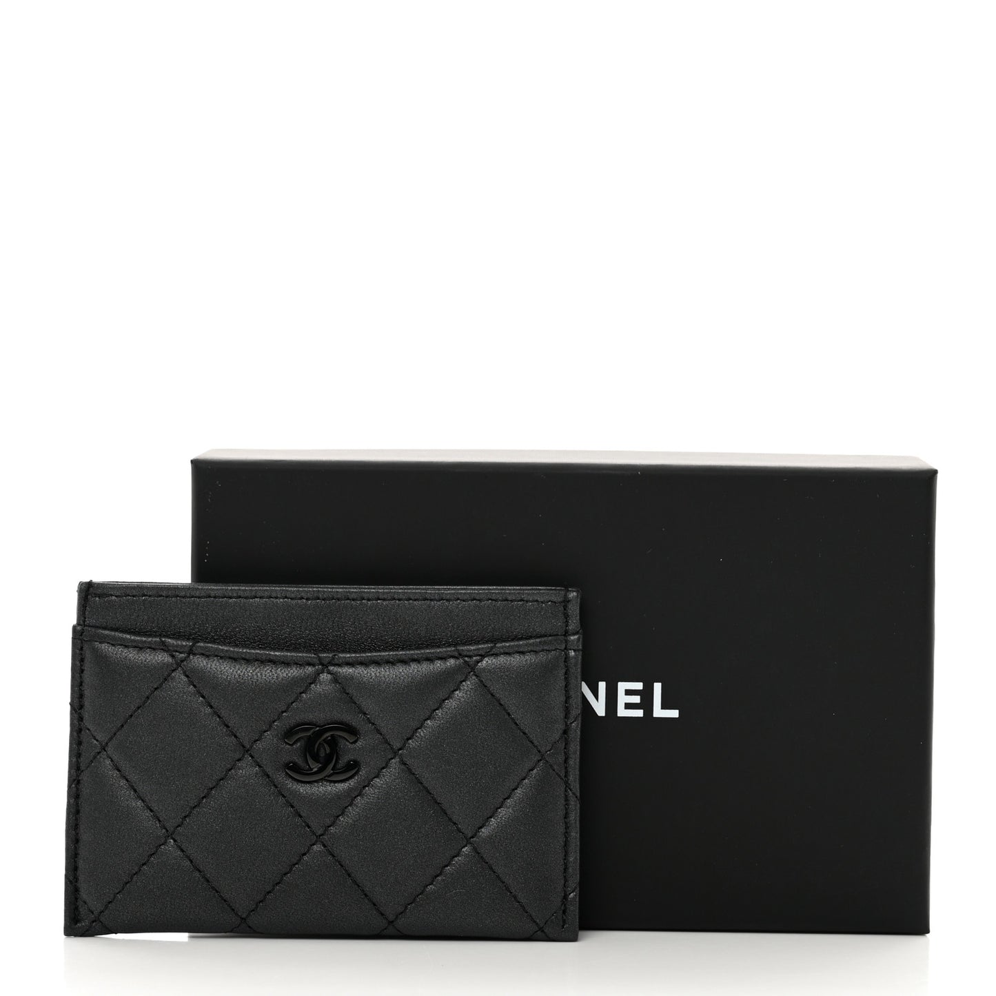 Pearly Lambskin Quilted Card Holder So Black