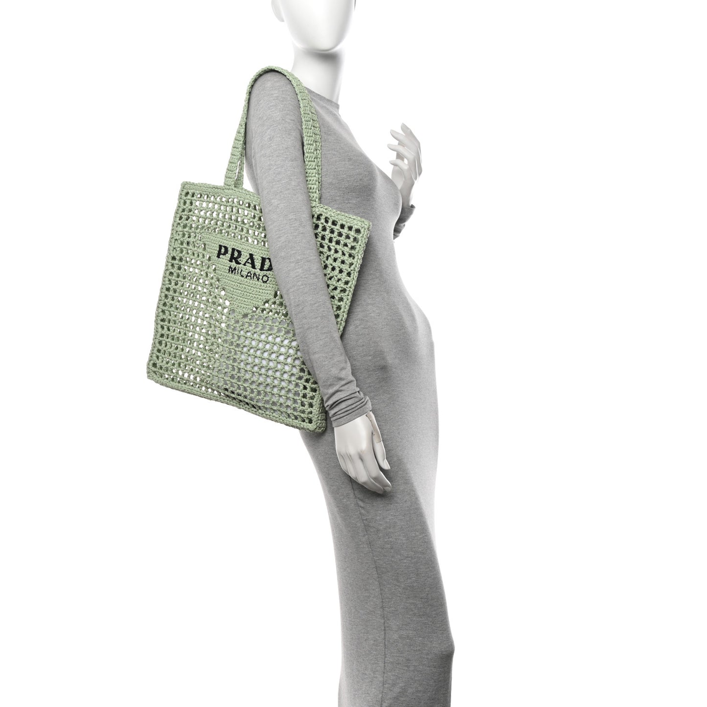 Yarn Raffia Effect Crochet Logo Embroidered Tote Bag Acqua