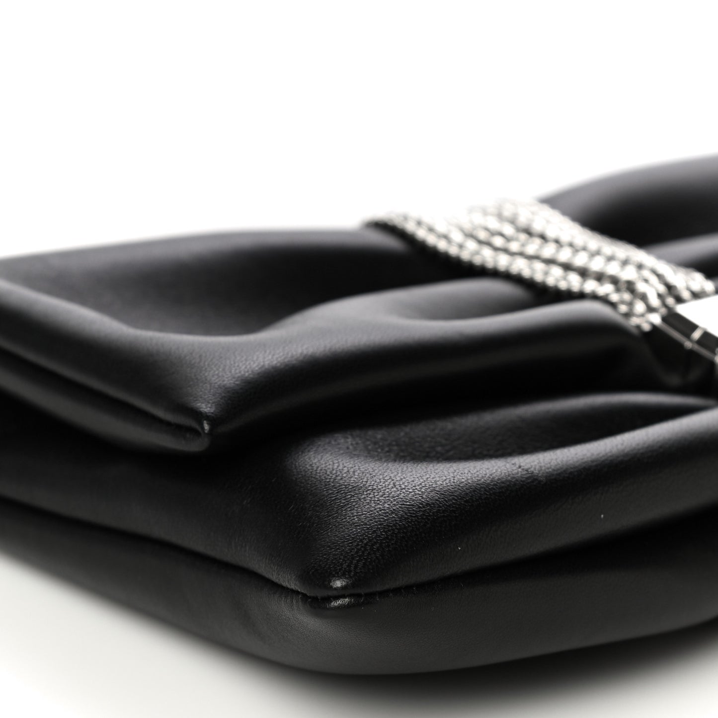 Lambskin Daisy Foldover Clutch Black