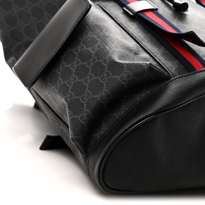 Gucci Soft GG Supreme Monogram Calfskin Web Double Buckle Backpack Black 9 of 10