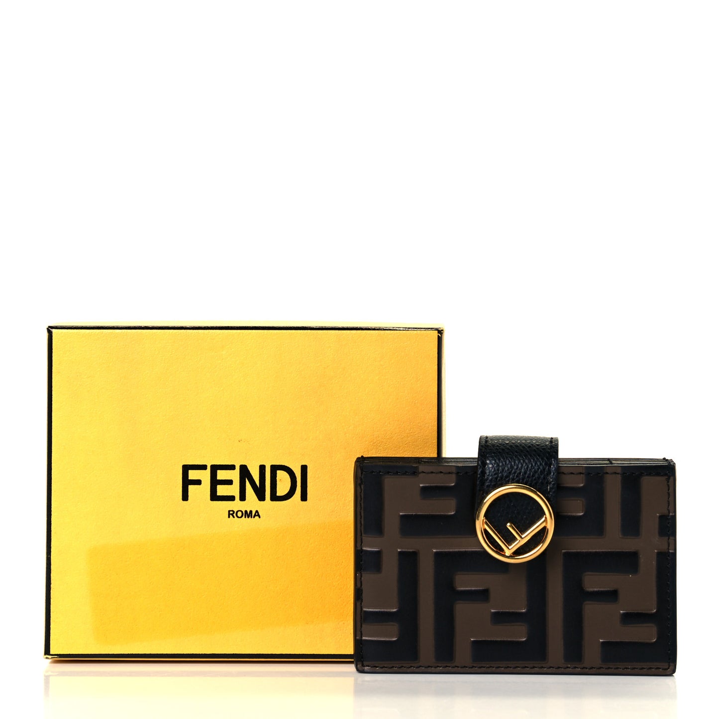 Vitello Cruise F is Fendi Bi-Color FF 1974 Embossed Gusseted Card Holder Maya Black