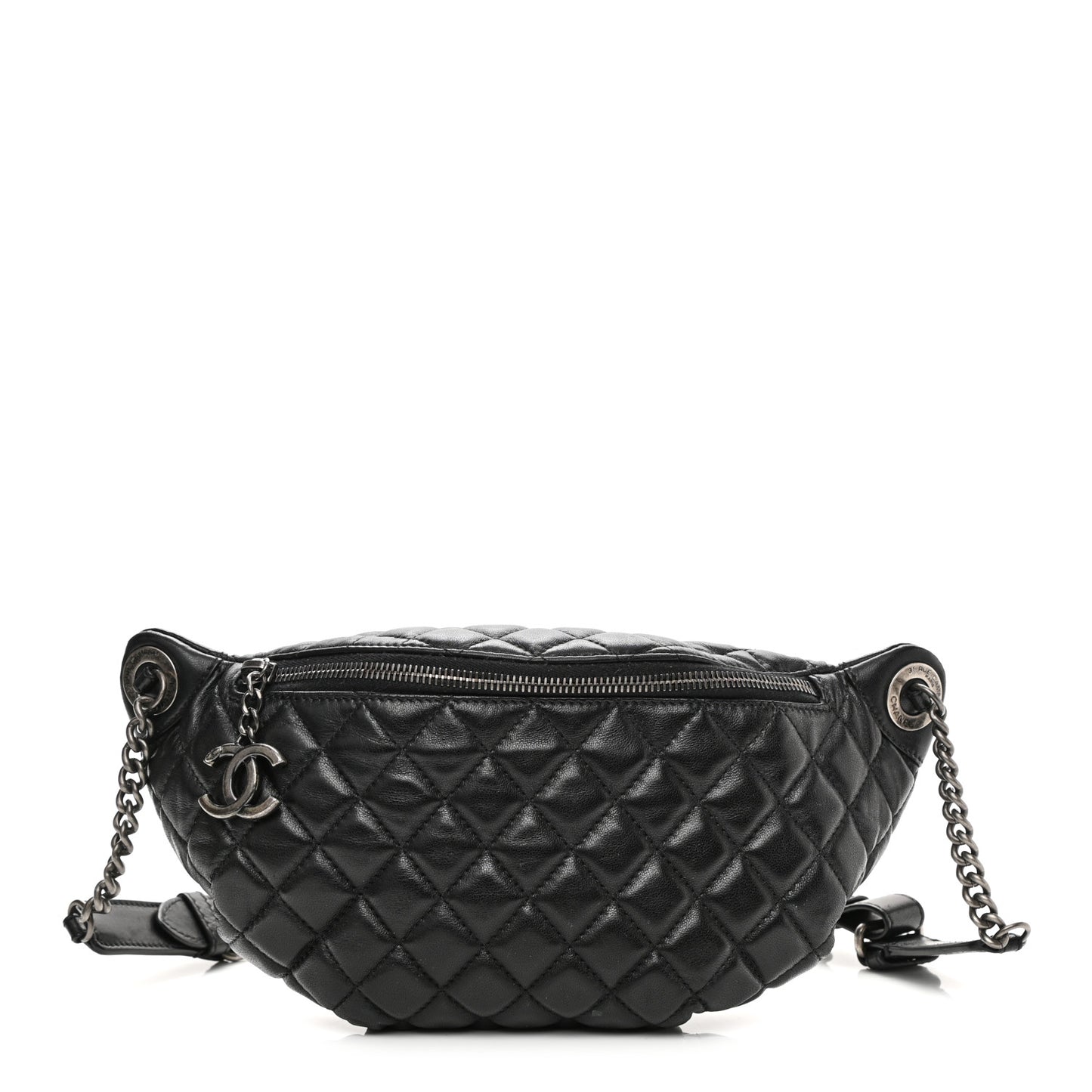 Lambskin Quilted Banane Waist Bag Fanny Pack Black