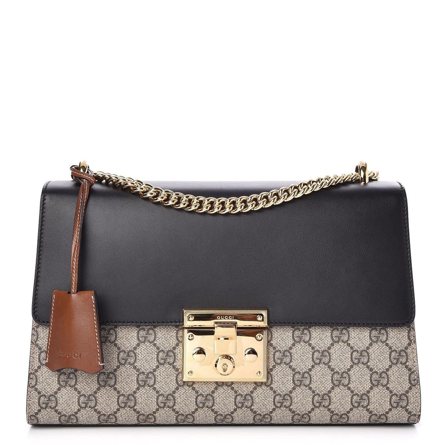 GG Supreme Monogram Calfskin Medium Padlock Shoulder Bag Beige Black Cuir