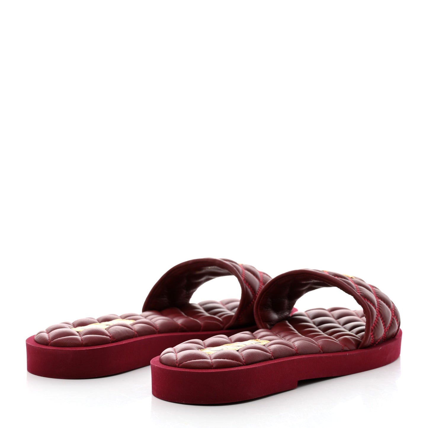 Lambskin Quilted Textured CC Mules Sandals 40 Red