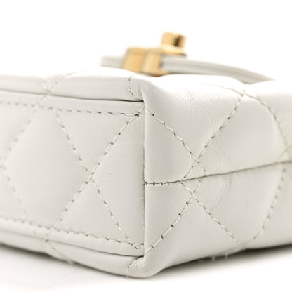 Chanel Shiny Aged Calfskin Quilted Mini Nano Kelly Shopper White 10 of 12