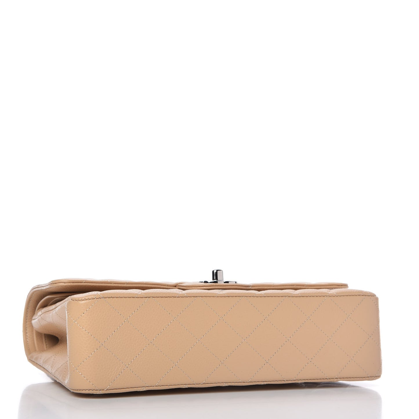 Caviar Quilted Medium Double Flap Beige