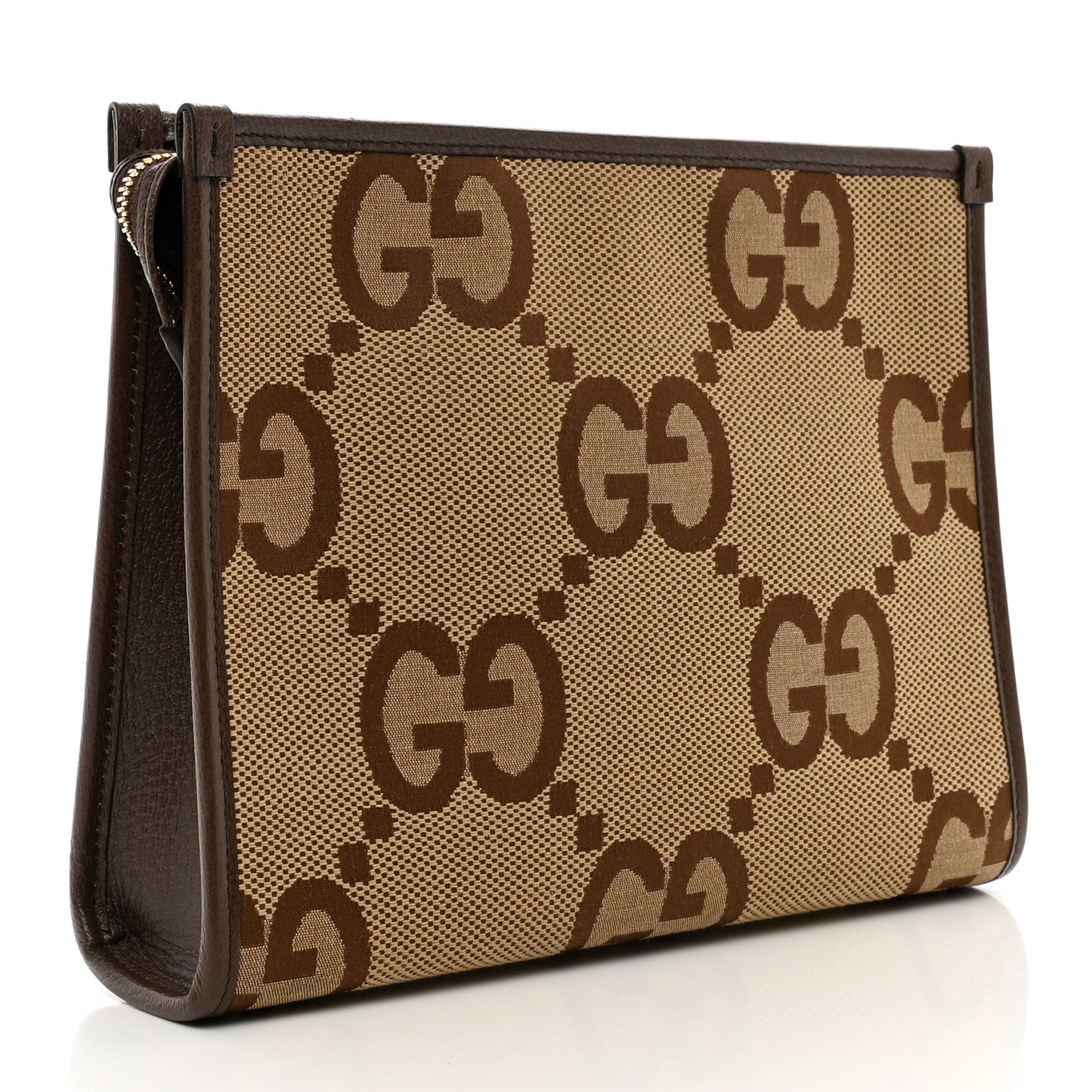 Monogram Jumbo GG Textured Dollar Calfskin Pouch Camel Ebony New Acero