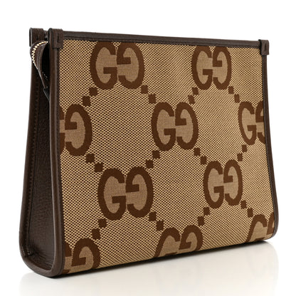 Gucci Monogram Jumbo GG Textured Dollar Calfskin Pouch Camel Ebony New Acero 3 of 6