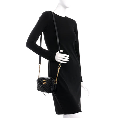 Gucci Calfskin Matelasse Mini GG Marmont Chain Shoulder Bag Black 3 of 7