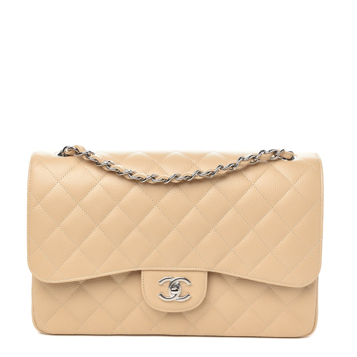 Caviar Quilted Jumbo Double Flap Beige Clair