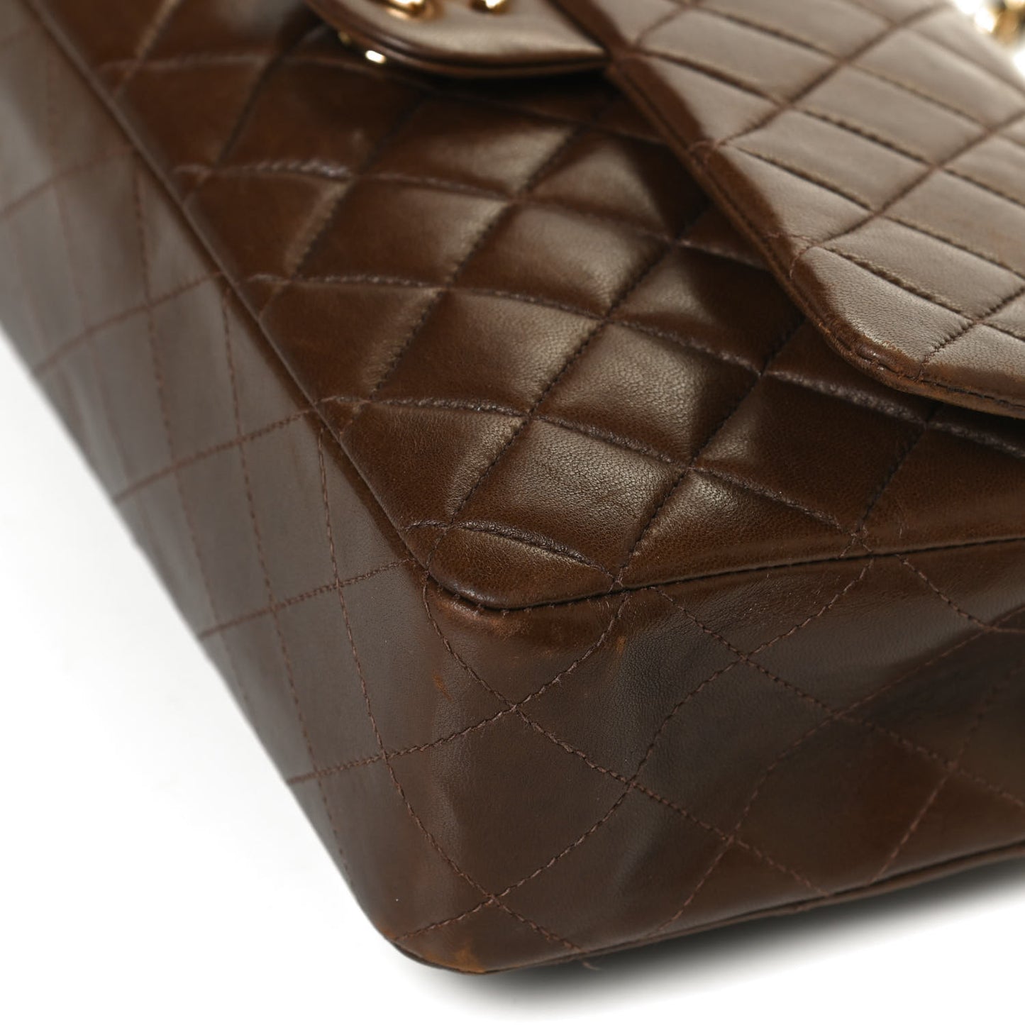 Lambskin Quilted Medium Double Flap Brown