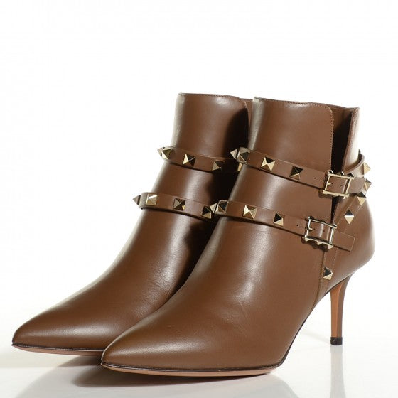 Valentino Garavani Calfskin Rockstud Double Buckle 65mm Ankle Boots 38.5 Nocciola 3 of 16