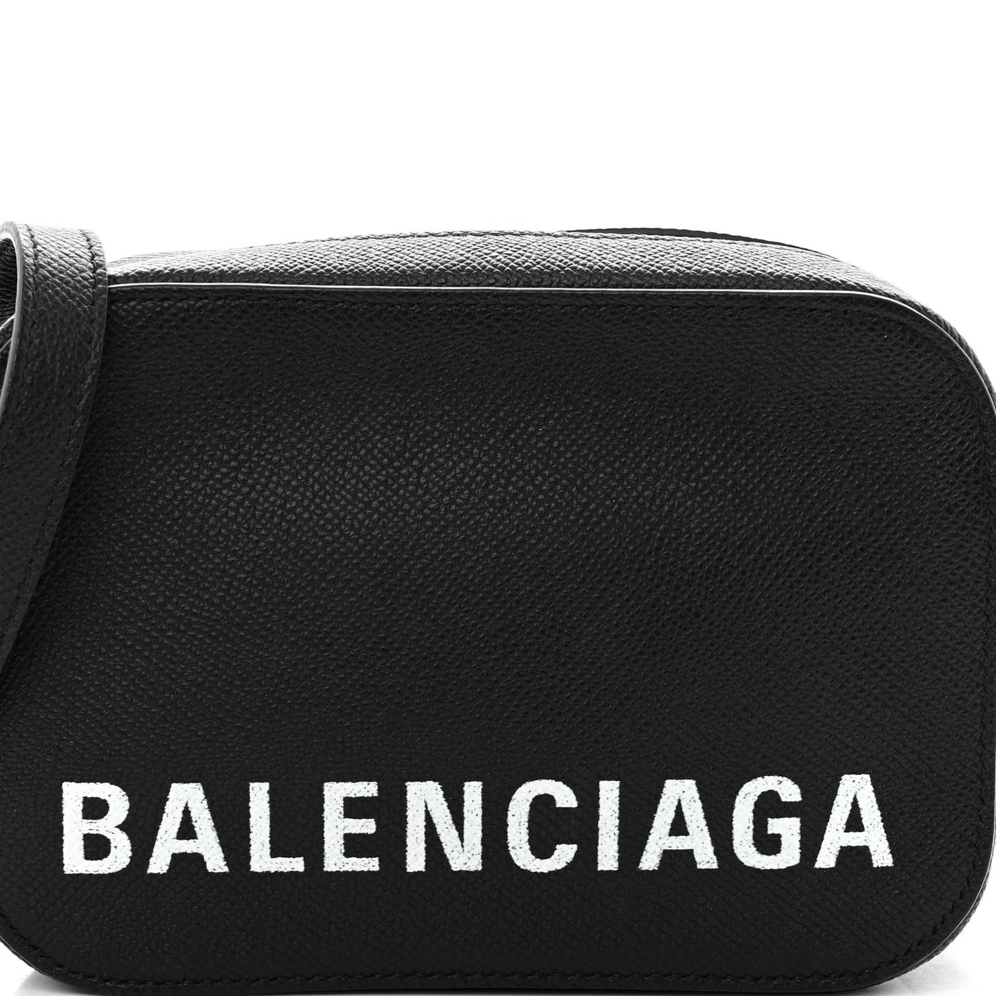 Signature Grained Calfskin Logo XS Ville Camera Bag Black White