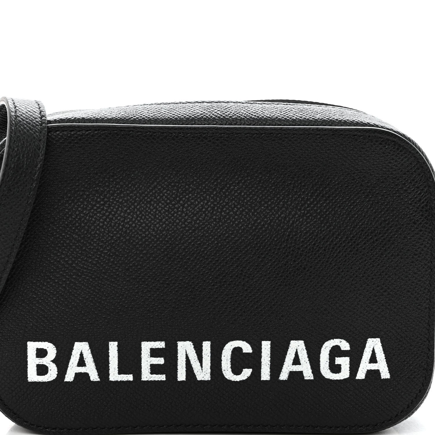 Balenciaga Signature Grained Calfskin Logo XS Ville Camera Bag Black White 7 of 9