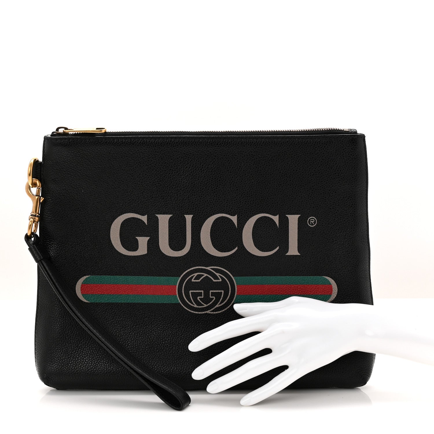 Gucci Pebbled Calfskin Logo Wristlet Black 2 of 10