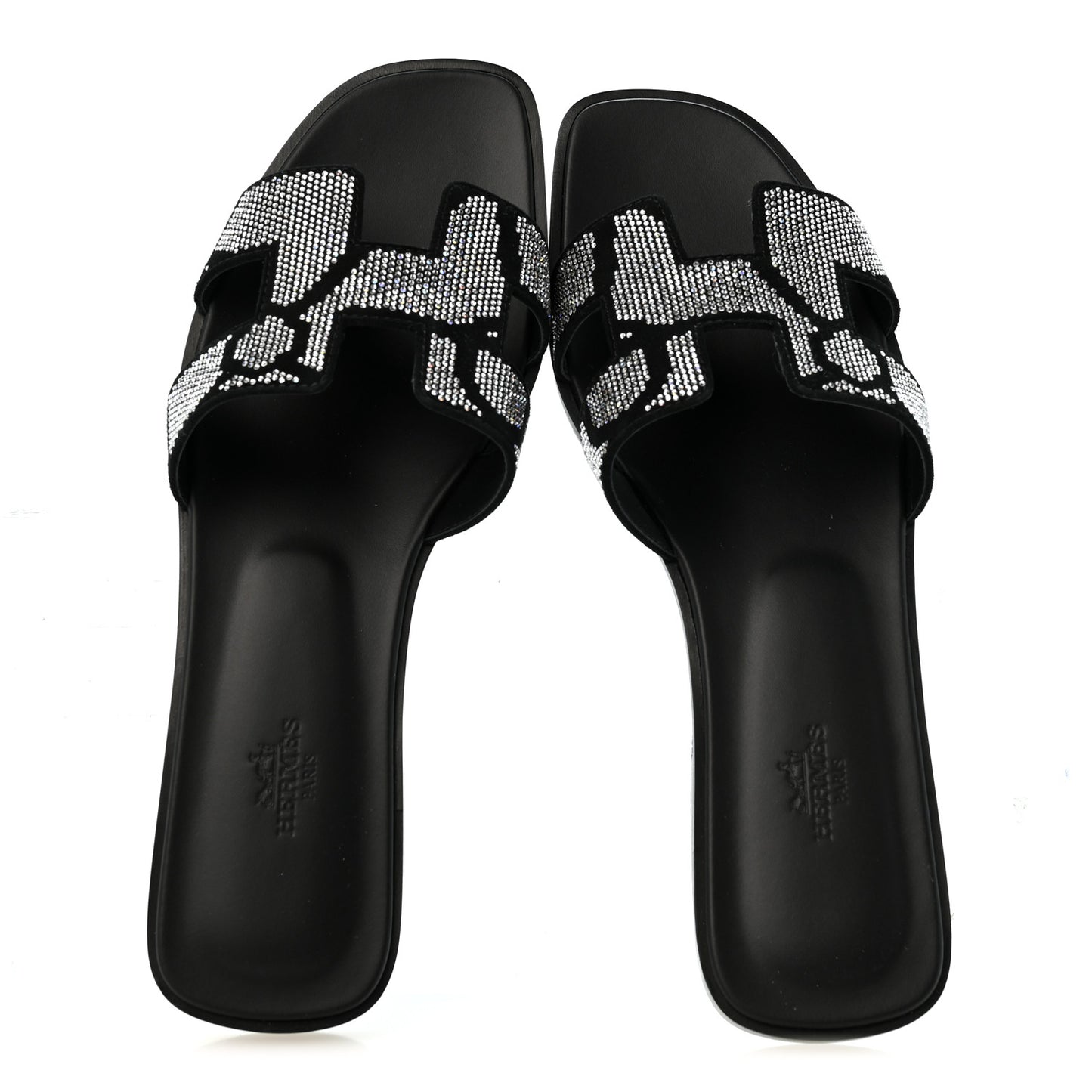 Suede Goatskin Crystal Figure Artistique Oran Sandals 40 Black Cristal