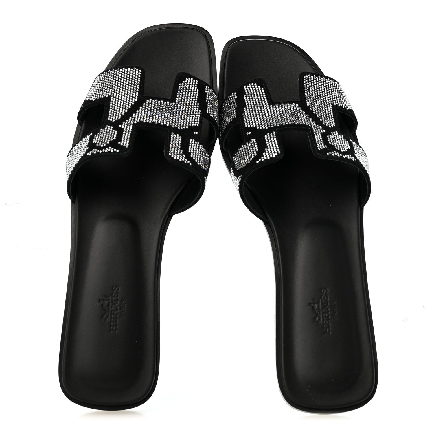Hermes Suede Goatskin Crystal Figure Artistique Oran Sandals 40 Black Cristal 2 of 10