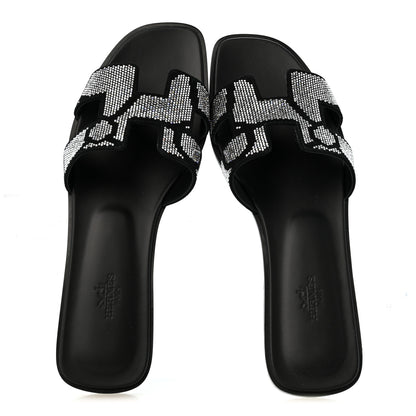 Hermes Suede Goatskin Crystal Figure Artistique Oran Sandals 40 Black Cristal 2 of 10