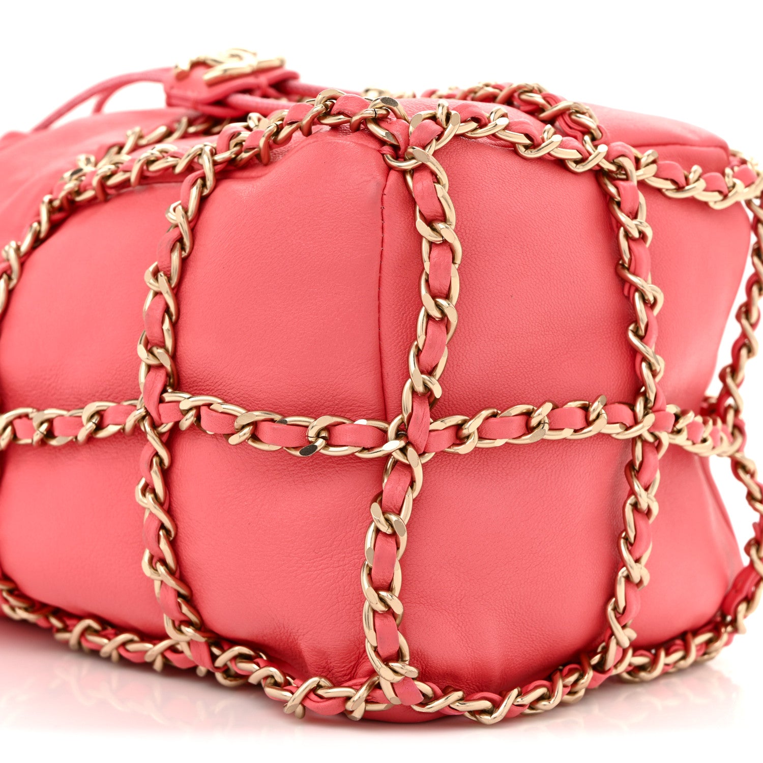 Chanel Lambskin Bucket Chain Drawstring Bag Pink 9 of 11