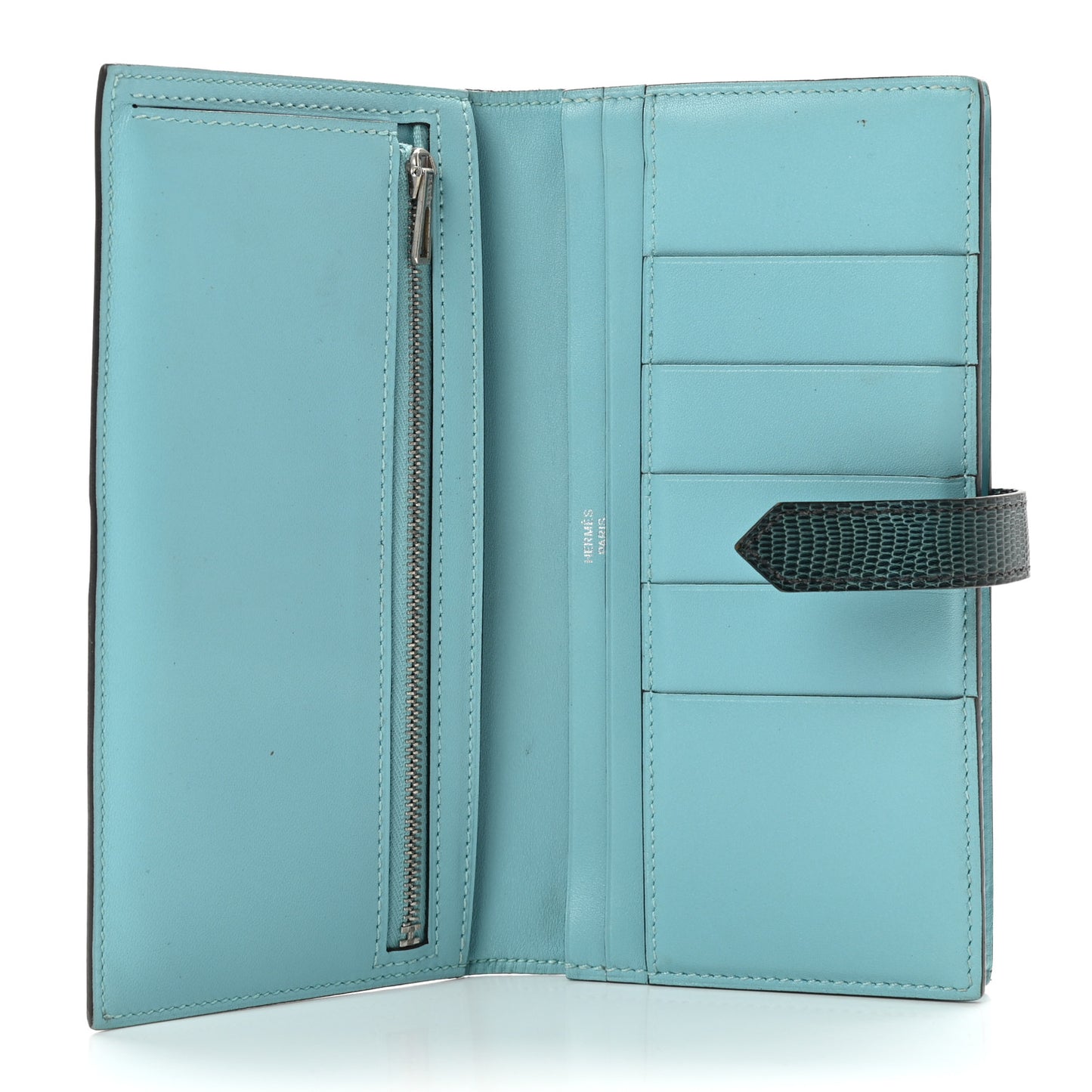 Tadelakt Lizard Bearn Gusset Wallet Bleu Atoll Bleu Petrole