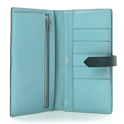 Hermes Tadelakt Lizard Bearn Gusset Wallet Bleu Atoll Bleu Petrole 5 of 6