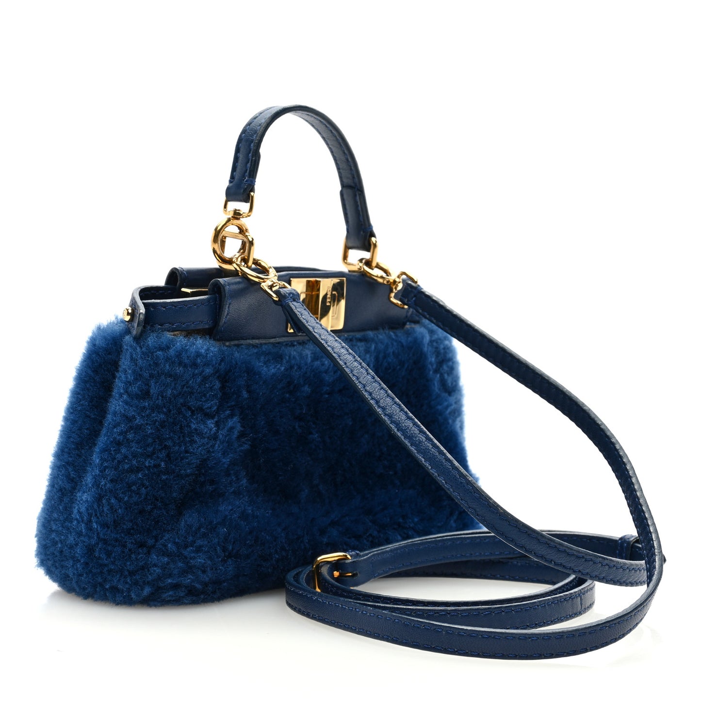 Shearling Shiny Nappa Micro Peekaboo Iconic Satchel Blue