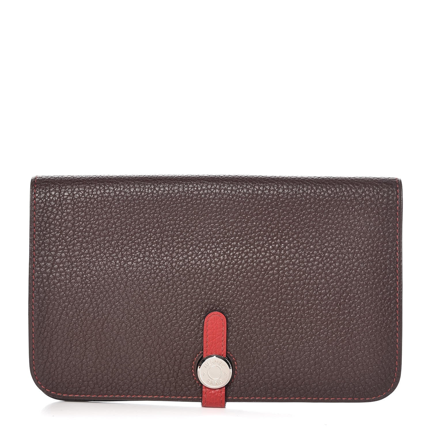 Hermes Togo Dogon Duo Wallet Chocolate Rouge Garance 1 of 9
