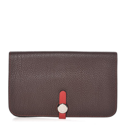 Hermes Togo Dogon Duo Wallet Chocolate Rouge Garance 1 of 9