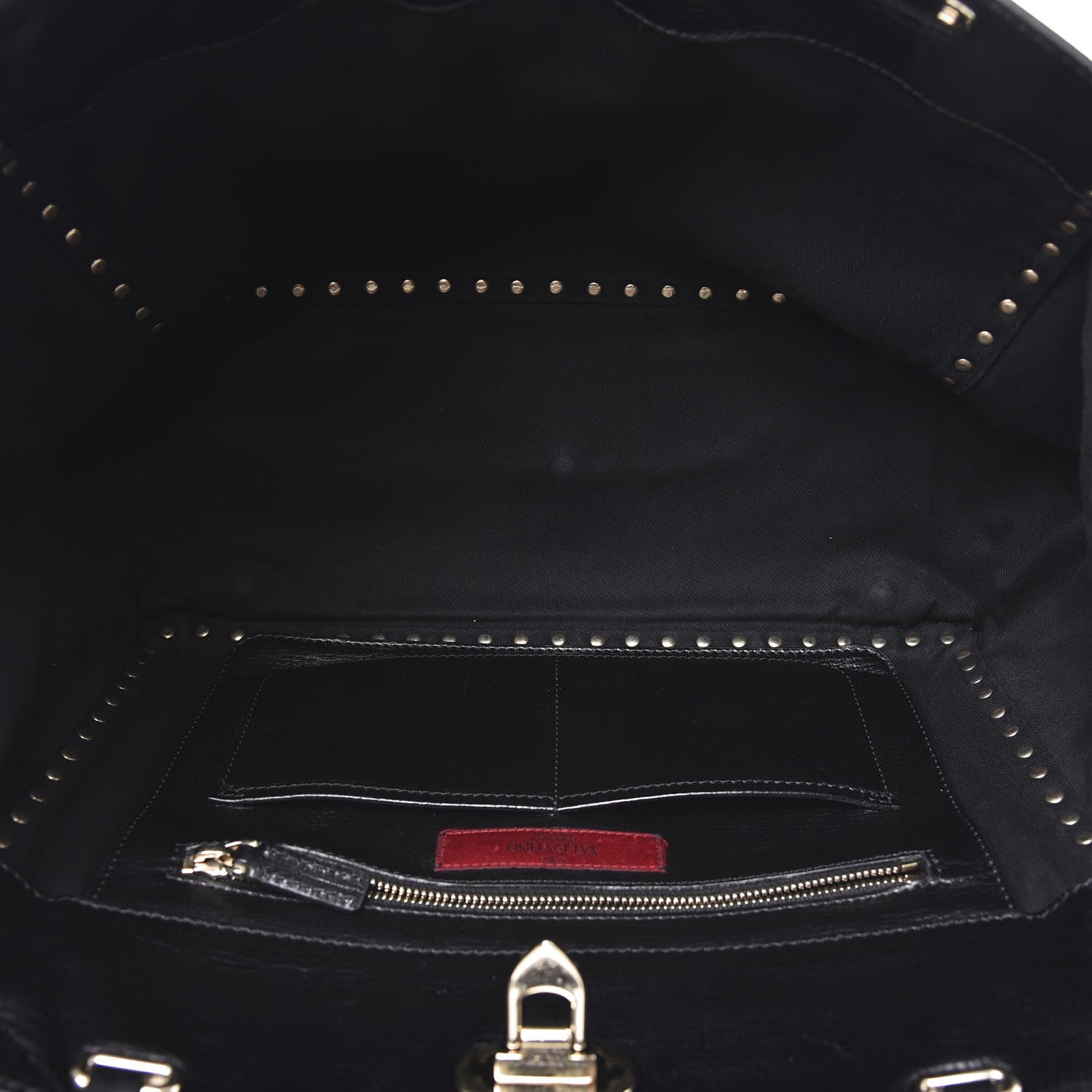 Valentino Garavani Textured Calfskin Medium Rockstud Tote Black 4 of 13