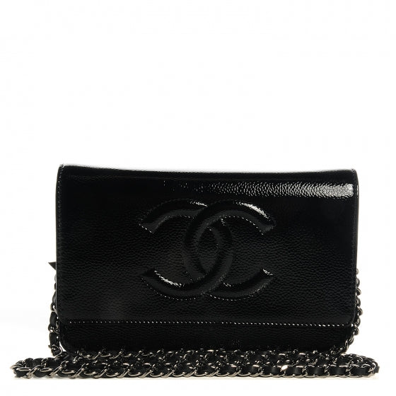 Chanel Patent Caviar Timeless CC Wallet on Chain WOC Black 1 of 9
