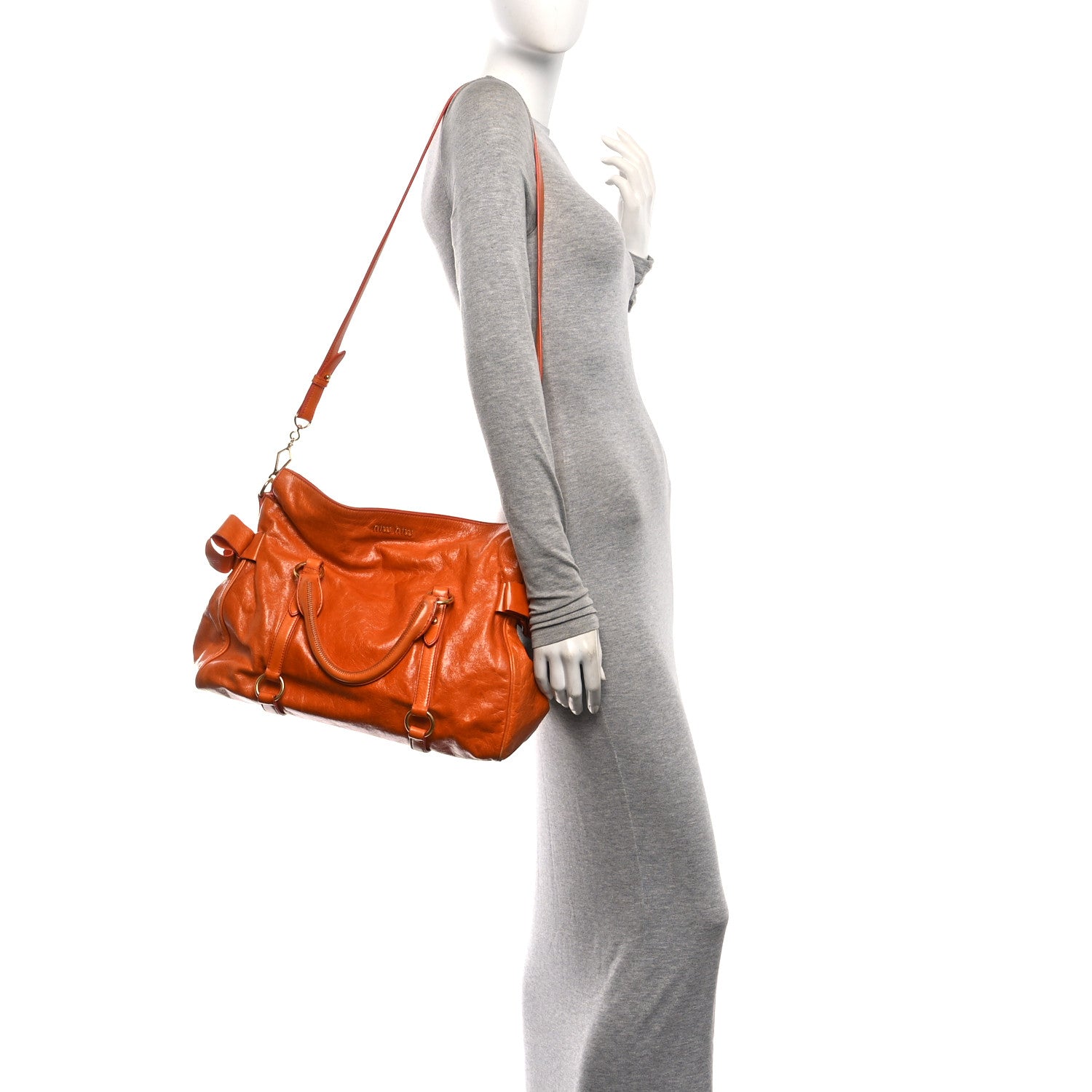 Miu Miu Vitello Lux Medium Bow Bag Amarena 2 of 9