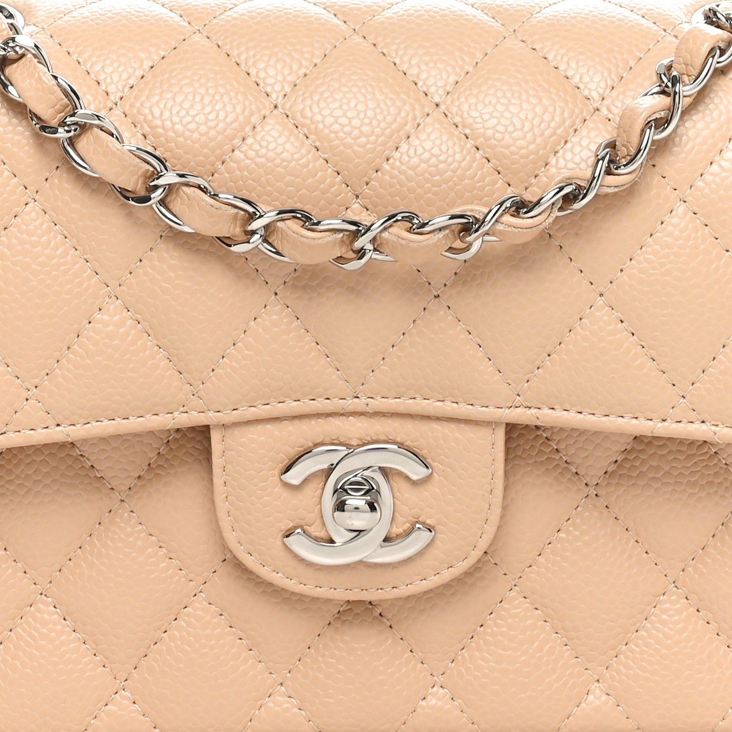Caviar Quilted Small Double Flap Beige